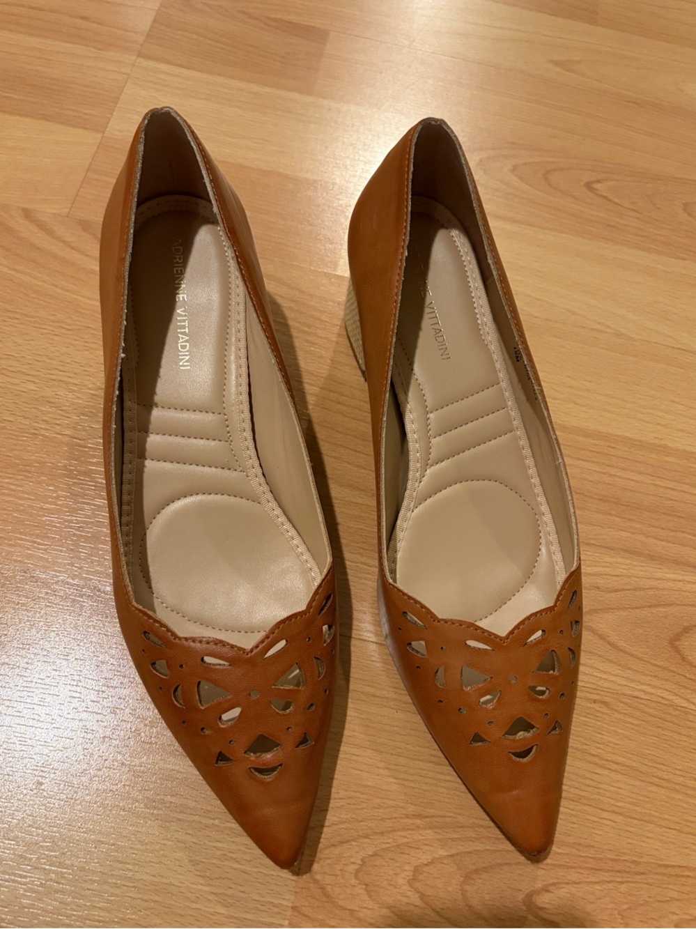 Adrienne Vittadini Cognac Pointed-Toe Laser-Cut Flats